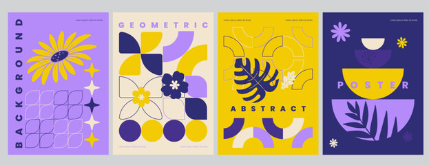 Playful Abstract Floral Geometric Designs with purple tones