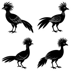 Naklejka premium Four stylized roadrunner silhouettes in various poses against a white background showcase design