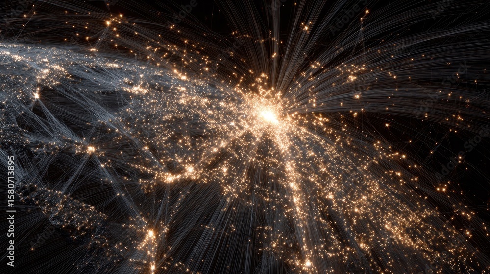 Poster brilliantly lit threads converge and diverge in a celestial scene capturing the delicate balance of 