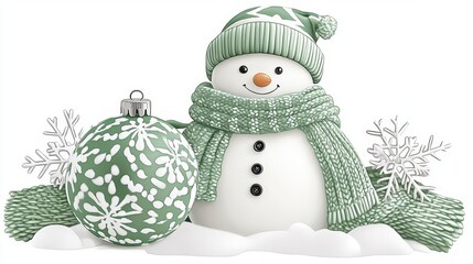 Sage Green Snowman Winter Ornament