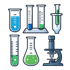 Set of Laboratory Glassware and Equipment Vector Illustration