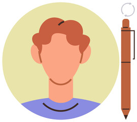 Headshot of a faceless individual inside a circle with a pen beside it, representing creativity, simplicity, and ideas. Ideal for creativity, innovation, education, design, teamwork marketing