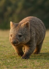 Fototapeta premium Adorable wombat exploring grassy field.