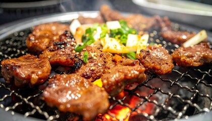 Grilling Juicy Meat on Charcoal with Fresh Vegetables for a Flavorful Outdoor Cooking Experience
