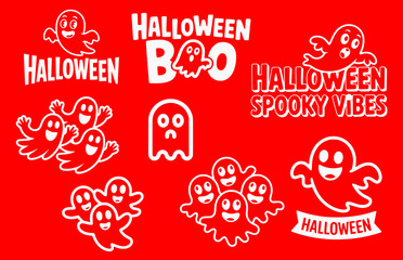 Halloween with different cartoon vector ghosts and spooky text decorations perfect for graphic projects, svg, transparent, isolated, set, pack, bundle, collection