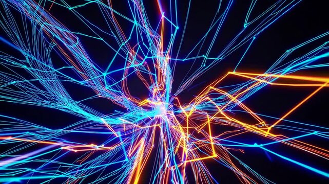 Neon lines and particles in a dark abstract network