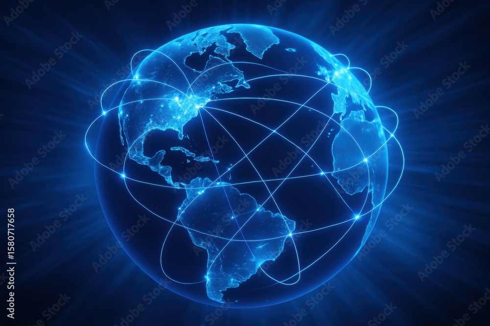 Poster global network connection: a mesmerizing digital rendering of the earth, enveloped in a vibrant netw