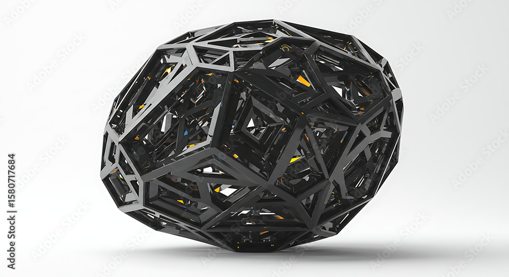 Aufkleber complex 3d abstract geometric object with interconnected dark frames and subtle internal glowing ele