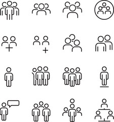 Collection of diverse people icons representing groups and individuals in various arrangements
