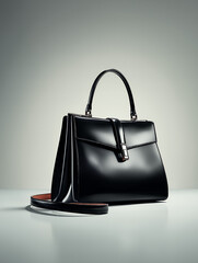 Black Leather Handbag with Gold Accents