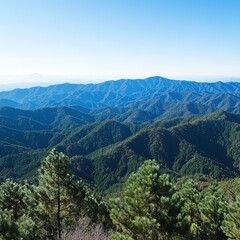 Mountain range vista with lush greenery