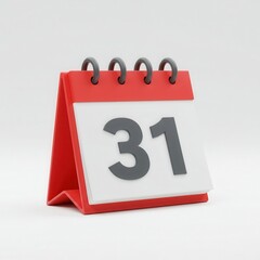 3d calendar page showing day thirty one isolated on white background