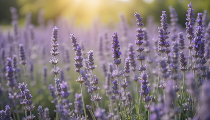 Fototapeta premium Dreamy Close-Up of Lavender Field in Full Bloom with Soft Focus