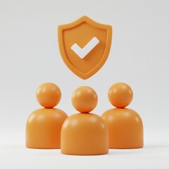 3d group security shield with checkmark isolated on white background