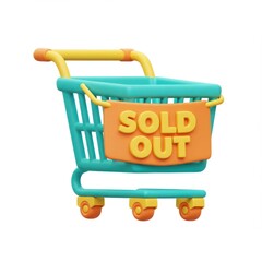 3d shopping cart with sold out sign isolated on white background