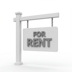 3d real estate for rent sign isolated on white background