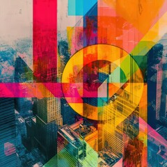 Obraz premium Aerial abstract composition of a festive skyline using bold geometric shapes and vibrant isolated color fields