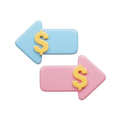 3d currency exchange arrows with dollar symbols isolated on white background