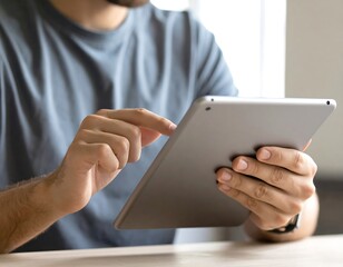 Digital Lifestyle Man Engaging with a Tablet for Business and Leisure. Modern Technology and Connectivity