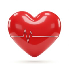 3d red heart with ecg line isolated on white background