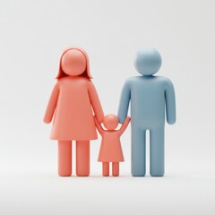 3d family figurines holding hands isolated on white background