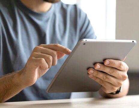 Digital Lifestyle Man Engaging with a Tablet for Business and Leisure. Modern Technology and Connectivity