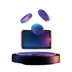 Holographic percent symbol floating above round platform