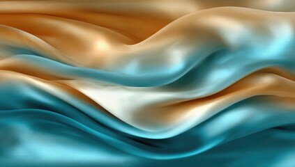 Obraz premium Smooth, flowing fabric; gold & teal gradient