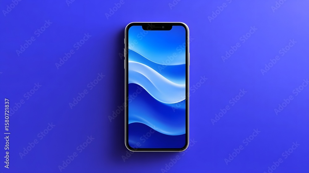 Aufkleber sleek blue smartphone with abstract wave pattern display