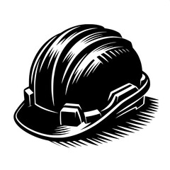 Black and White Vector Silhouette of a Construction Helmet on Ground