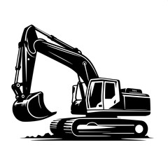 Black and White Vector Silhouette of an Excavator Arm Digging