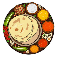 Traditional Indian Thali with Roti and Spices