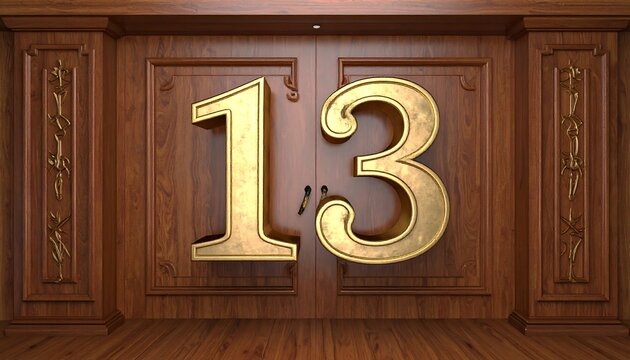 Ornate wooden doors with golden numerals