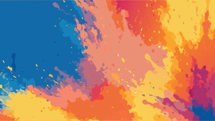 Abstract watercolor painting with a blend of blue, yellow, orange, and pink colors creating dynamic splashes