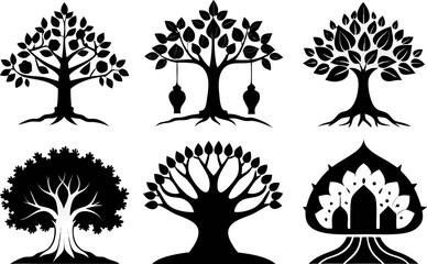Sacred Tree Silhouettes Vector Set – Bodhi & Banyan