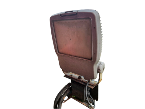 A used outdoor flood light spotlight typically installed in gardens or pathways, ideal for outdoor lighting themes or landscape design content. Isolated on white background, transparent PNG