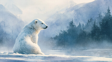 Majestic polar bear in arctic landscape painting wildlife animal conservation