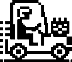 pixel art delivery truck icon with motion lines and cargo
