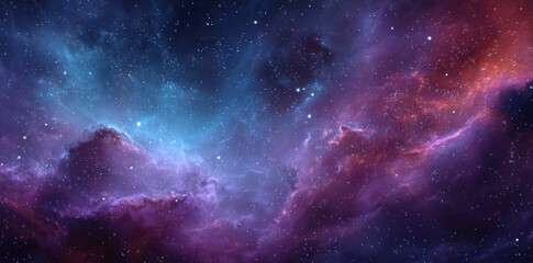 Fototapeta premium Magnificent cosmic scene with swirling nebulae in shades of blue, purple, and red, dotted with countless brilliant stars, showcasing the boundless beauty, mystery, and grandeur of the universe's deep 