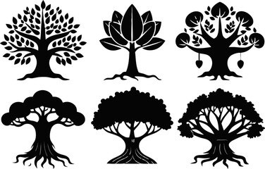 Sacred Tree Silhouettes Vector Set – Bodhi & Banyan