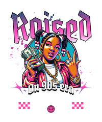 Fototapeta premium Bold Empowerment: The vibrant artwork radiates a confident woman with iconic symbols, embodies empowerment, style, and a strong spirit of female independence. 