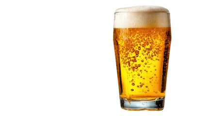 A refreshing glass of golden beer with frothy foam on top, perfect for any celebration or gathering.