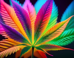 close up of cannabis leaf with vibrant multicolored tones