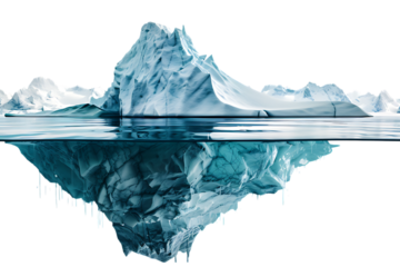 Iceberg half submerged in water, showing the hidden part.