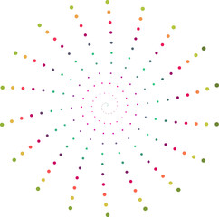 Radial Burst Abstract Composition with Cyan and Blue Dots