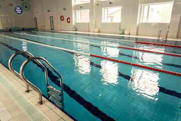 Indoor swimming pool with swim lanes.