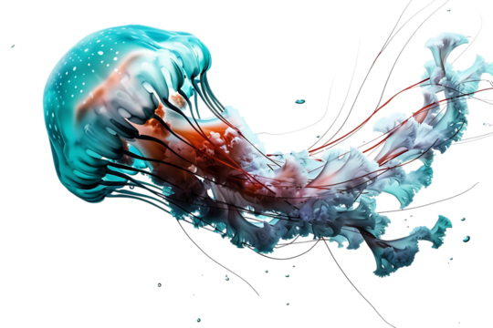 Abstract jellyfish art, vibrant colors, ocean theme