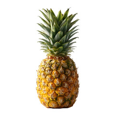 Obraz premium Whole ripe yellow pineapple with green crown leaves isolated on transparent background