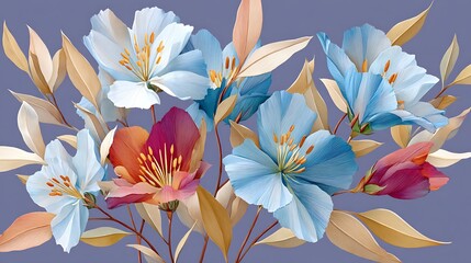 Captivating Watercolor Floral Artwork in Blue and Red Tones
