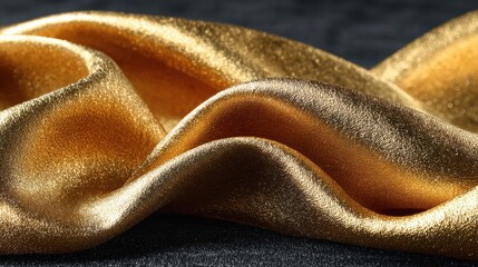 Luxurious Silk: An up-close, detailed shot of a luxurious, golden silk fabric, its smooth folds and radiant sheen glistening in the soft light.